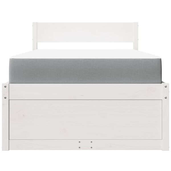 vidaXL Postelja s predali in vzmetnico bela 90x190 cm trdna borovina
