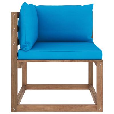 vidaXL Vrtni kotni kavč iz palet s svetlo modrimi blazinami