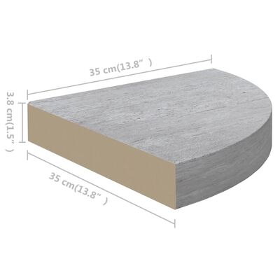 vidaXL Kotna stenska polica betonsko siva 35x35x3,8 cm MDF