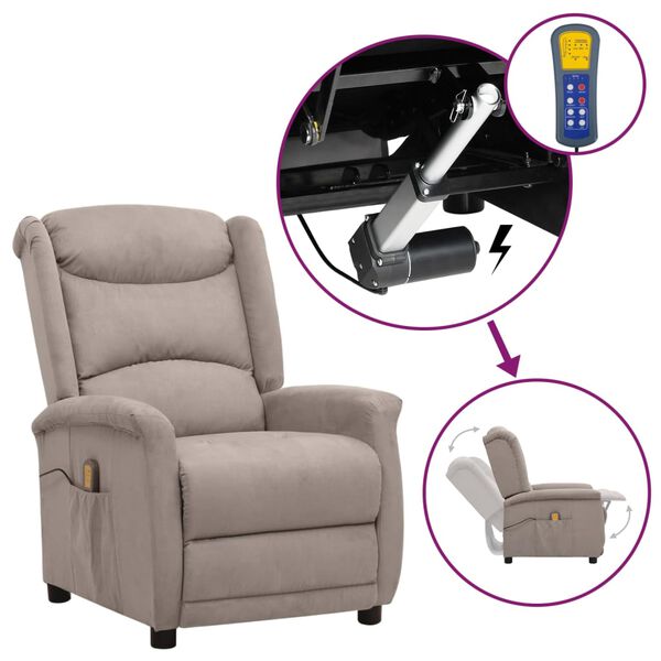 vidaXL Masažni stol s funkcijo vstajanja taupe tkanina iz mikrovlaken