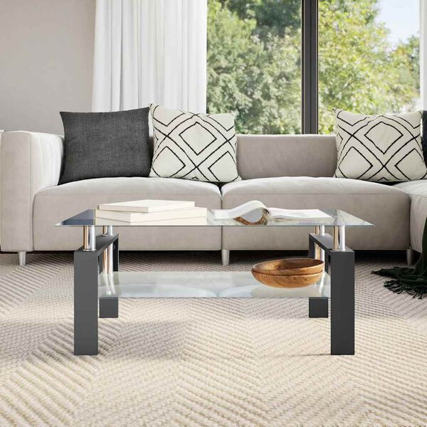 vidaXL Klubska mizica črna in prozorna 95x55x40 cm kaljeno steklo