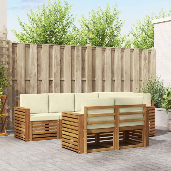 vidaXL Sedežne garniture 7 pcs Naravna in smetana Masiven les akacije