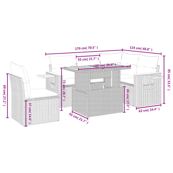 vidaXL Vrtna sedežna garnitura 6-delna z blazinami siv poli ratan