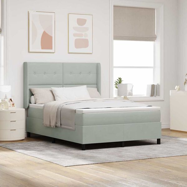 vidaXL Postelja z vzmetnico z LED lučmi Svetlo siva 160 x 200 cm Žamet