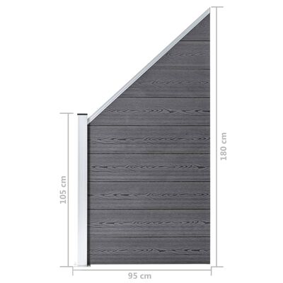 vidaXL WPC ograjni paneli 10 kvadratnih + 1 poševni 1830x186 cm sivi