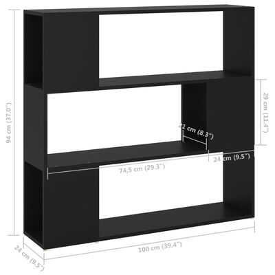 vidaXL Knjižna omara za razdelitev prostora črna 100x24x94 cm