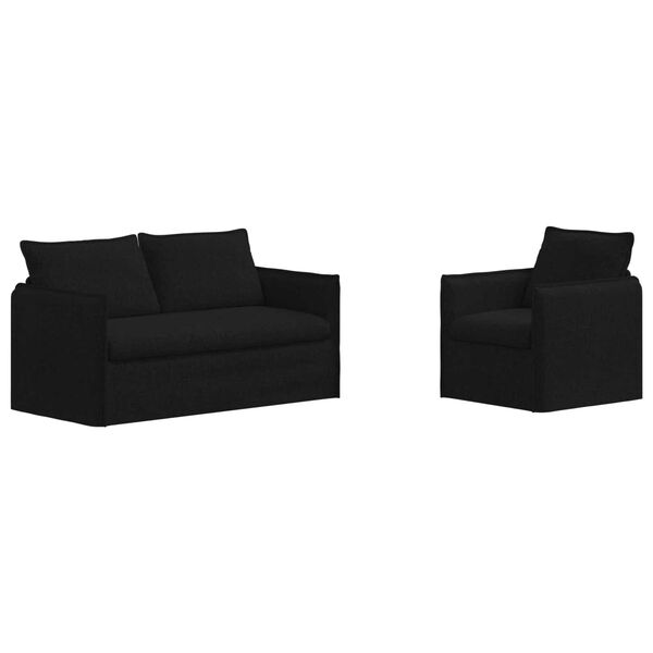 vidaXL Kavč 2 pcs Črna 196 x 82 x 85 cm blago