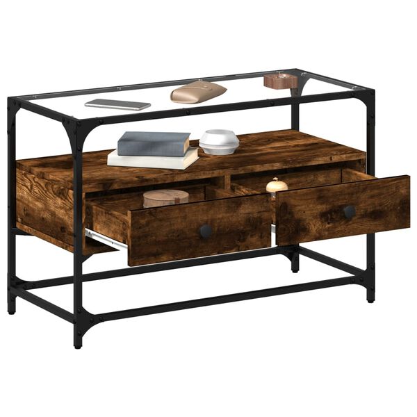 vidaXL TV omarica s stekleno plo&scaron;čo dimljen hrast 80x35x51 cm inž. les