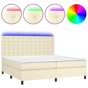 vidaXL Box spring postelja z vzmetnico LED krem 200x200cm umetno usnje