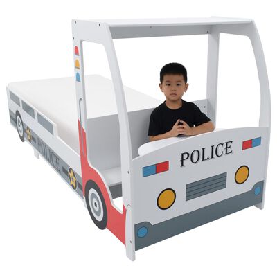 vidaXL Otroška postelja policijski avto z vzmetnico 90x200 cm 7 con H3
