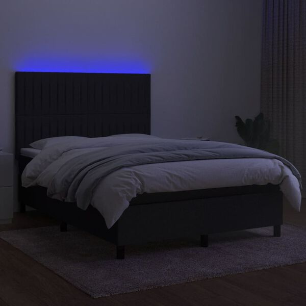 vidaXL Box spring postelja z vzmetnico LED črna 140x200 cm blago