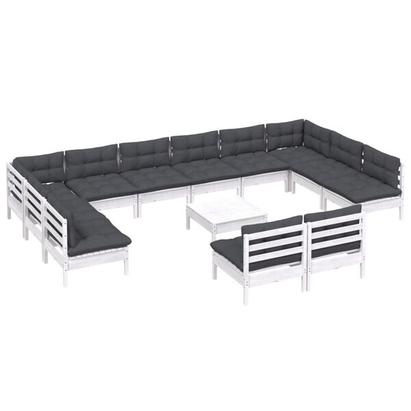 vidaXL Vrtna sedežna garnitura 13-delna z blazinami bela borovina