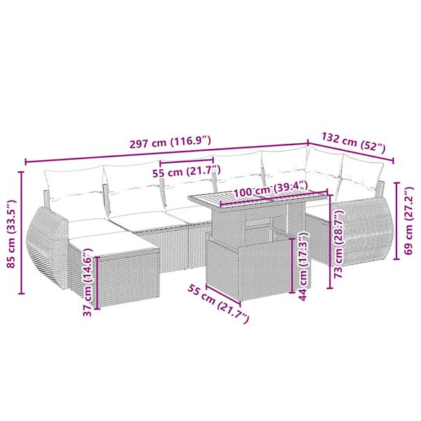 vidaXL Vrtna sedežna garnitura 8-delna z blazinami bež poli ratan