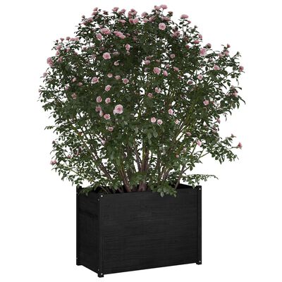 vidaXL Vrtno cvetlično korito črno 100x50x70 cm trdna borovina