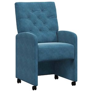 vidaXL Jedilni stoli s kolesi 2 kos Žamet Modra 58 x 67 x 97 cm