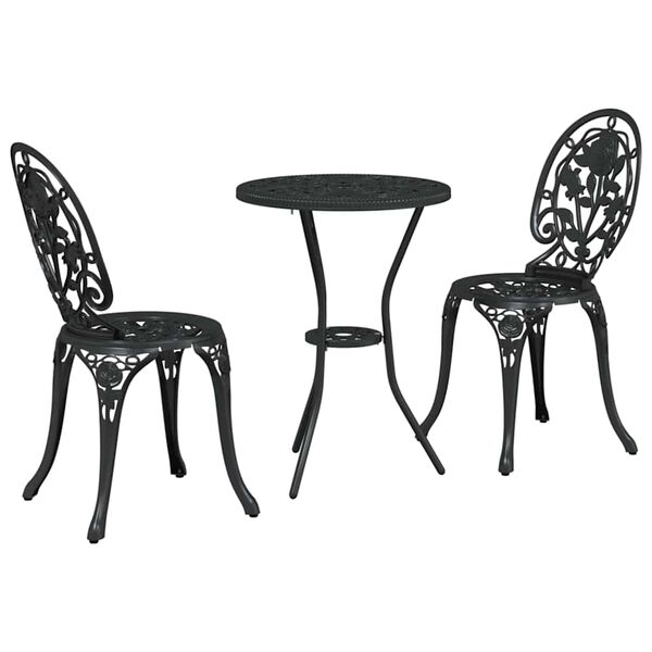 vidaXL Vrtnik Bistro Set 3 pcs Črna Aluminij
