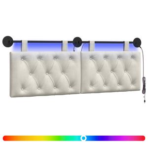 vidaXL Viseče vzglavje postelje Z LED svetlobo Krem Žamet