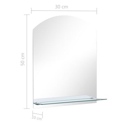vidaXL Stensko ogledalo s polico 30x50 cm kaljeno steklo