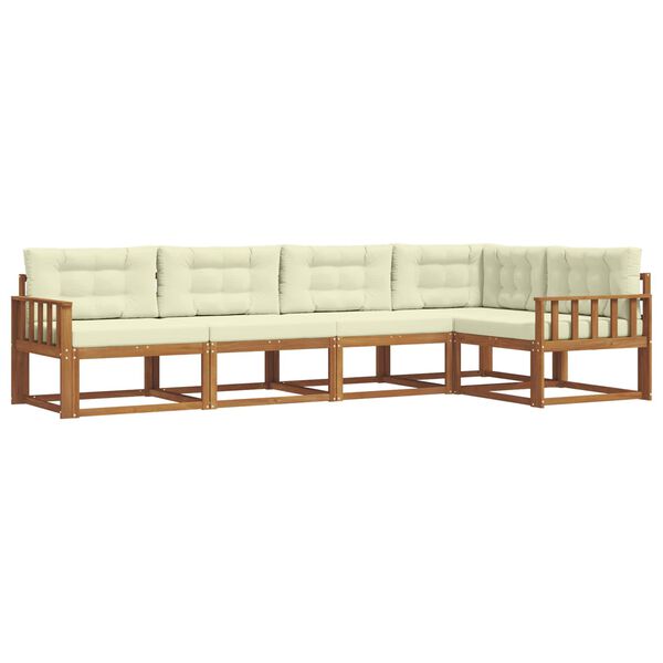 vidaXL Zunanja garnitura za sedenje z blazino 5 pcs Naravna in smetana