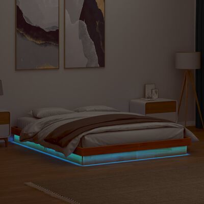 vidaXL LED posteljni okvir voščeno rjav 150x200 cm trdna borovina
