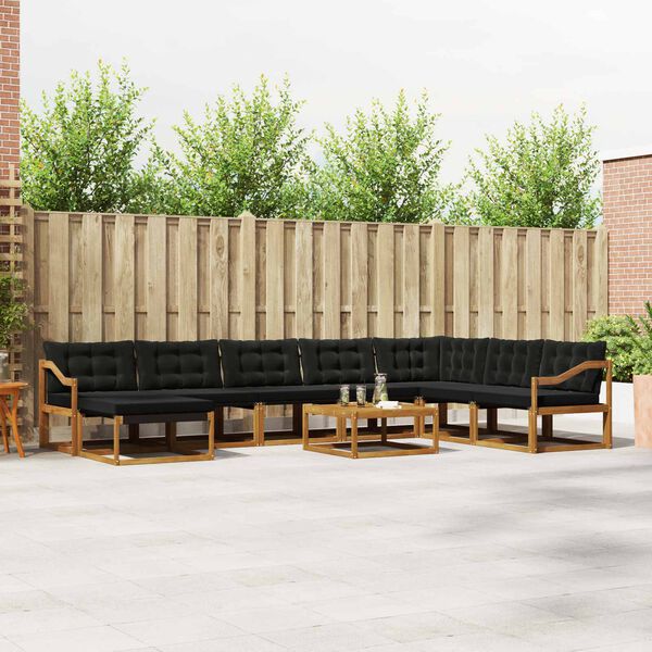 vidaXL Zunanja garnitura za sedenje z blazino 9 pcs Naravna in črna