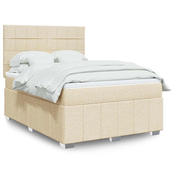 vidaXL Box spring postelja z vzmetnico krem 140x190 cm blago