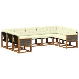 vidaXL Zunanja garnitura za sedenje z blazino 9 pcs Naravna in smetana
