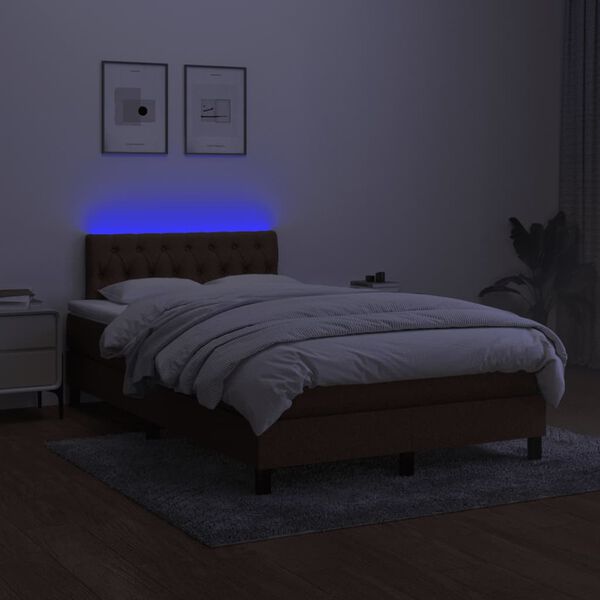 vidaXL Box spring postelja z vzmetnico LED tem. rjava 120x190 cm blago