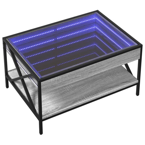 vidaXL Klubska mizica z neskončnimi LED siva sonoma 70x50x38 cm