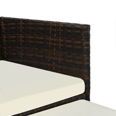 vidaXL Vrtni kavč dvosed z mizico in stolčki poli ratan rjav