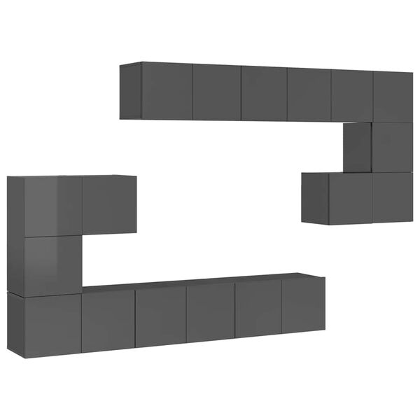 vidaXL Komplet TV omaric 10-delni visok sijaj siva iverna plo&scaron;ča