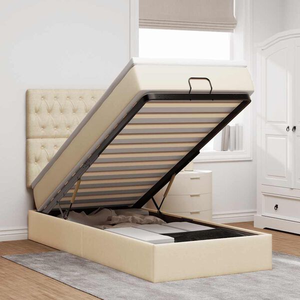 vidaXL Otomanski posteljni okvir z vzmetnico krem 90x190 cm blago