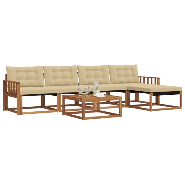 vidaXL Zunanja garnitura za sedenje z blazino 6 pcs Naravna in bež