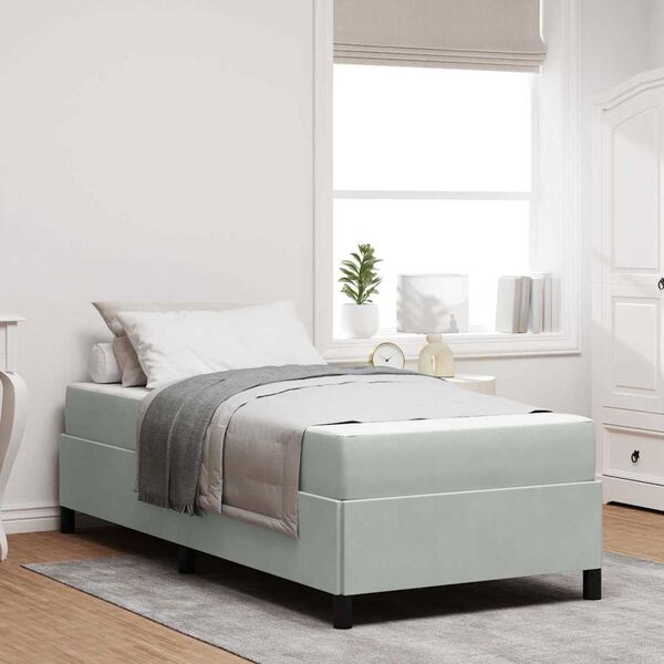 vidaXL Konstrukcija postelje z vzmetnico Svetlo siva 90 x 200 cm blago