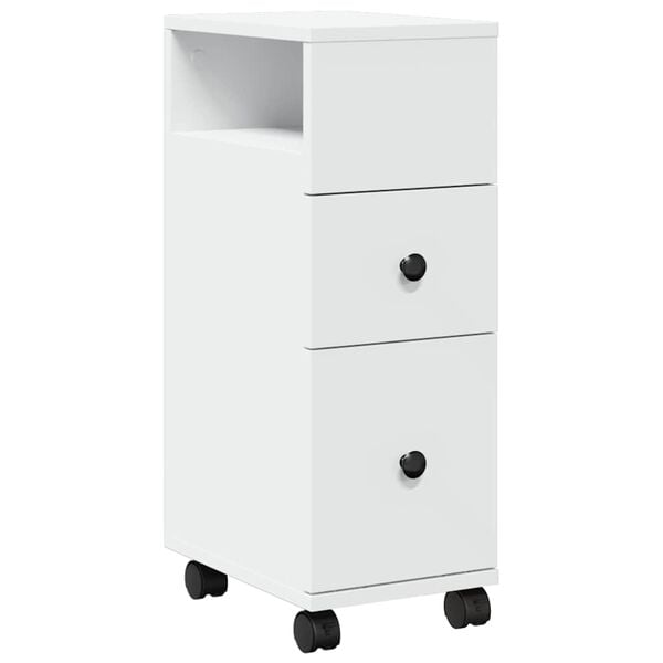 vidaXL Ozka kopalniška omarica s kolesi bela inženirski les