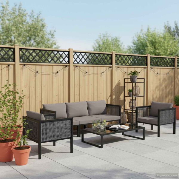 vidaXL Vrtna garnitura z blazinami 6-delna poli ratan antracitna