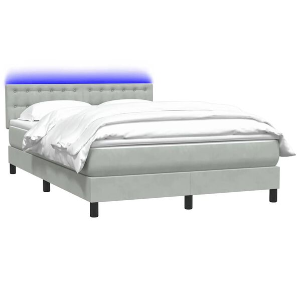 vidaXL Box spring postelja z vzmetnico LED svetlo siva 140x210 cm žamet