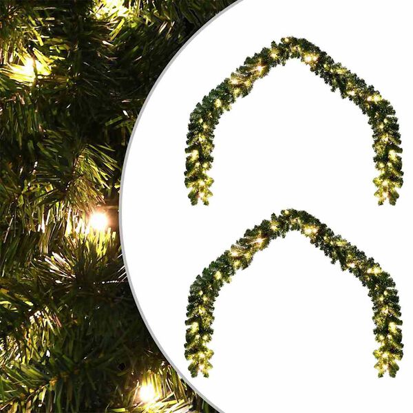 vidaXL Božična girlanda med 600 LED 2 pcs Zelena PVC