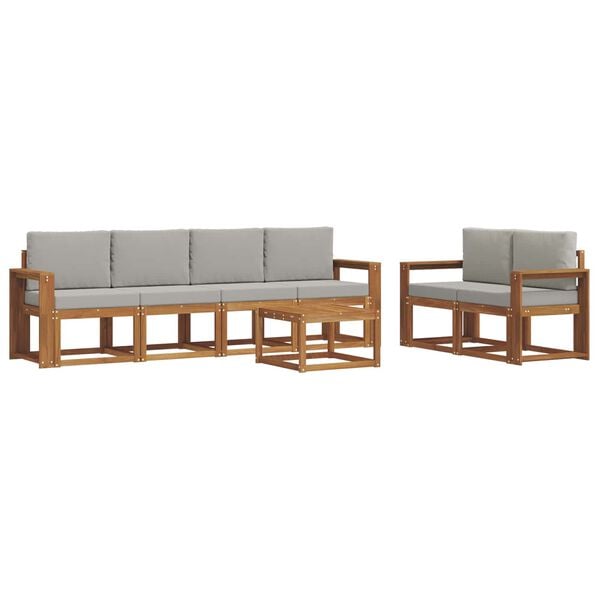 vidaXL Zunanja garnitura za sedenje 7 pcs Naravna in svetlo siva