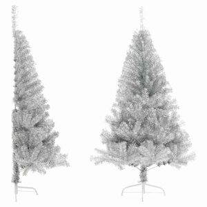 vidaXL Umetna polovična novoletna jelka s stojalom srebrna 120 cm PET