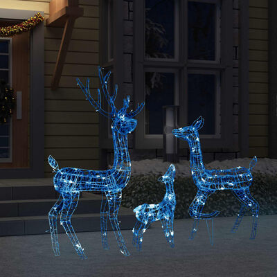 vidaXL Božična dekoracija družina jelenov 300 modrih LED lučk