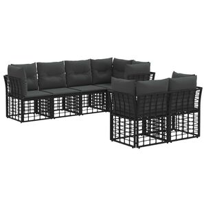 vidaXL Zunanja garnitura za sedenje z blazino 7 pcs Črna Poliester