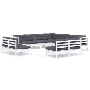 vidaXL Vrtna sedežna garnitura 11-delna z blazinami bela borovina