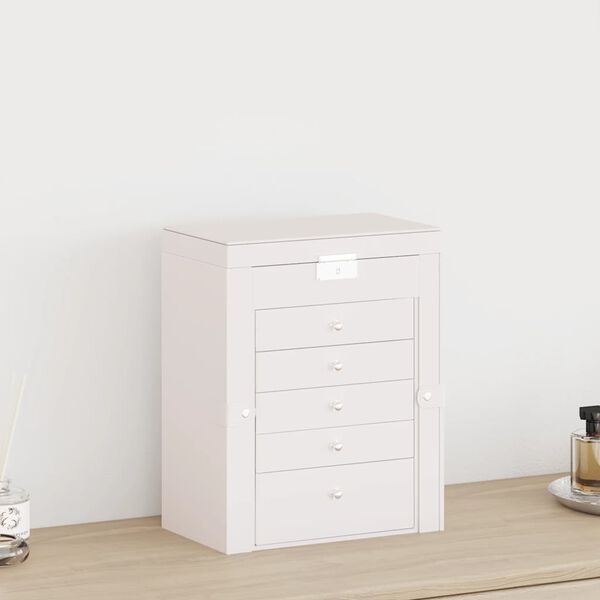 vidaXL Jewellery Box 6-Layer z ogledalom zaklenljiv Bela