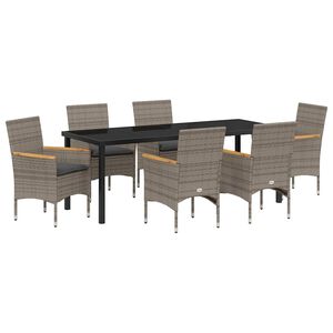 vidaXL Komplet za jedilnico v vrtu z blazino 7 pcs Siva poli ratan