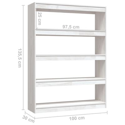 vidaXL Knjižna omara za razdelitev prostora bela 100x30x135,5 cm