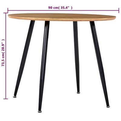 vidaXL Jedilna miza barva hrasta in črna 90x73,5 cm mediapan