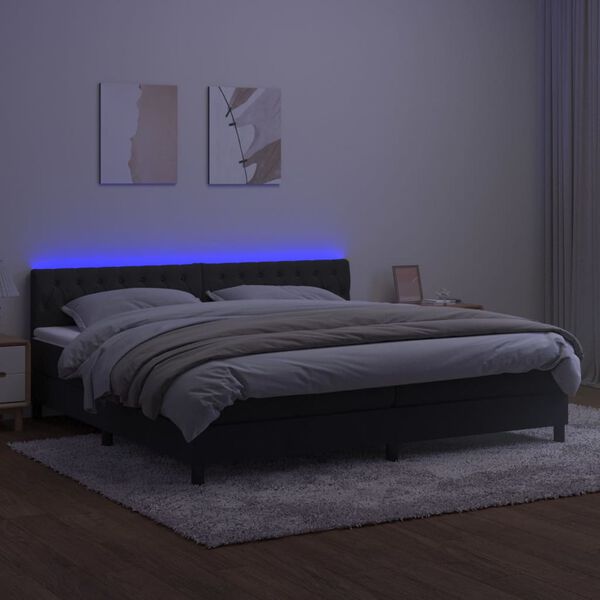 vidaXL Box spring postelja z vzmetnico LED črna 200x200 cm žamet