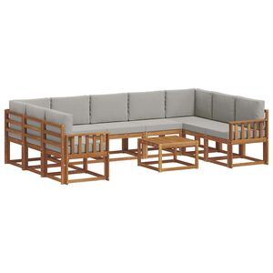vidaXL Zunanja garnitura za sedenje 10 pcs Naravna in svetlo siva