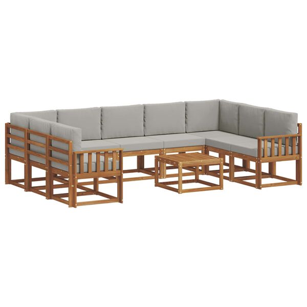 vidaXL Zunanja garnitura za sedenje 10 pcs Naravna in svetlo siva